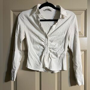 Zara Ruched Button Up White Blouse